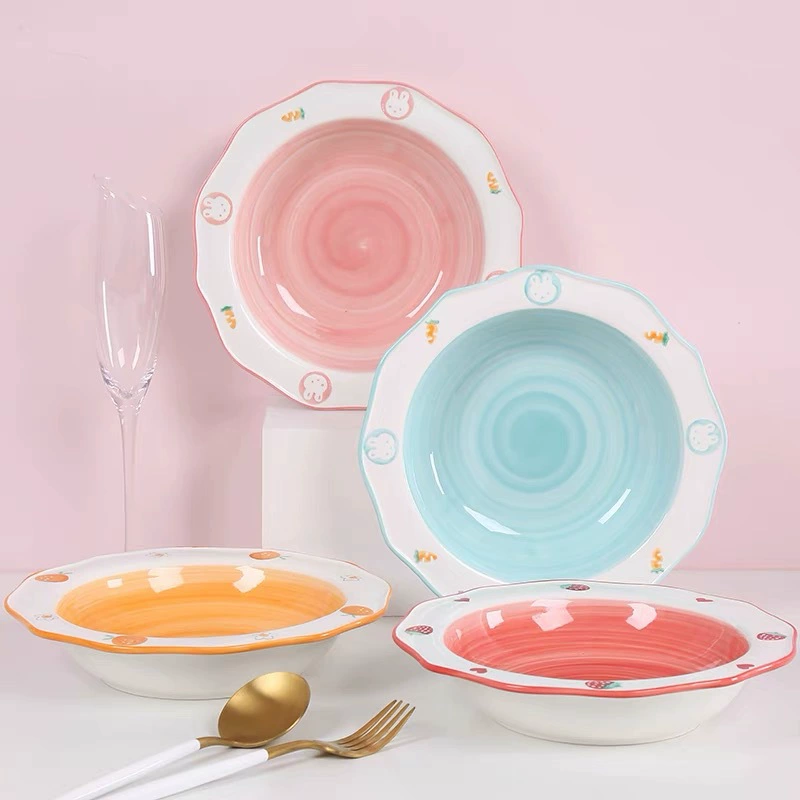 Assiette creuse en céramique fleur 9 inch