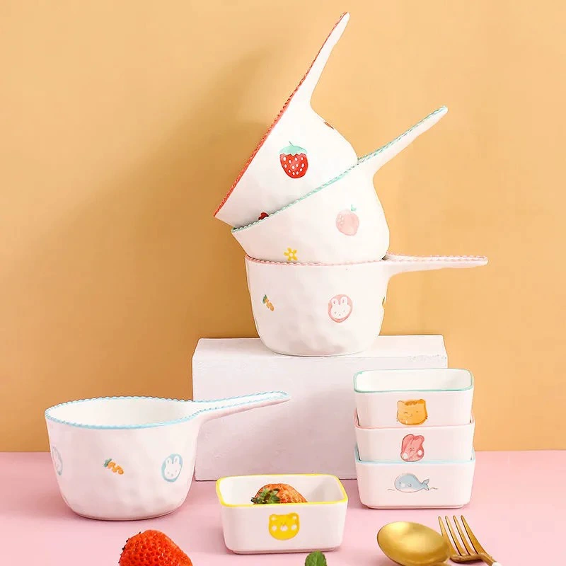 Hand-Painted Ceramic Bowl with Handle tableware