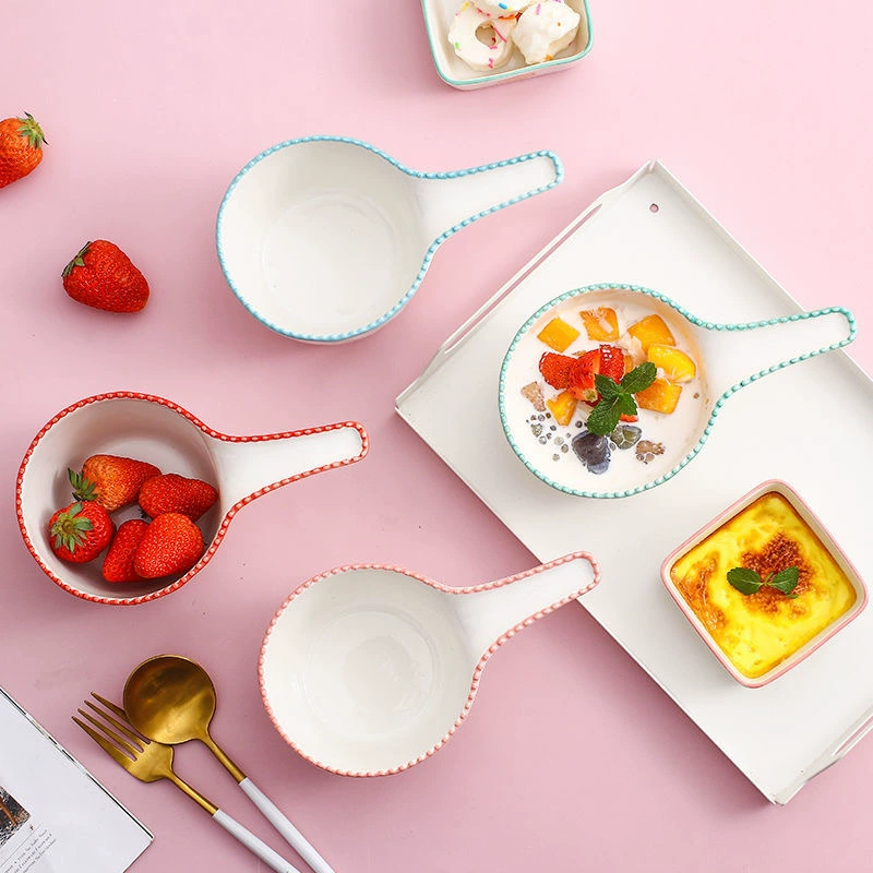 Hand-Painted Ceramic Bowl with Handle tableware view 3