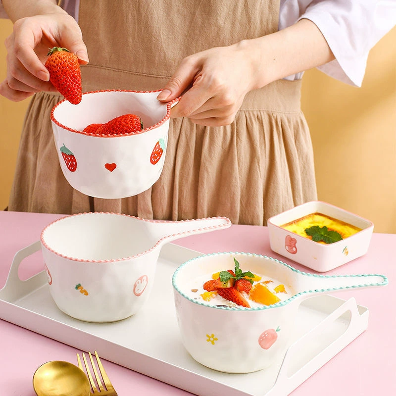 Hand-Painted Ceramic Bowl with Handle tableware view 4