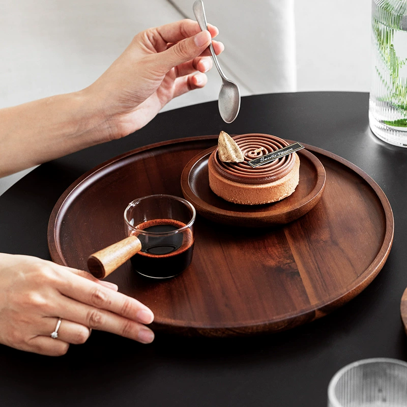 Круглый деревянный поднос для подачи tableware view 3