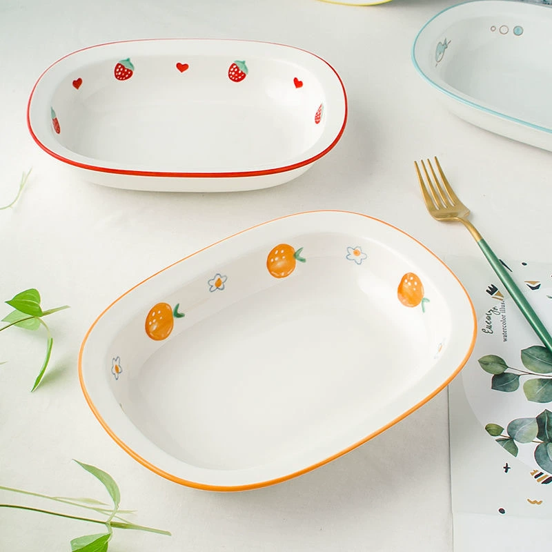 핸드페인팅 세라믹 타원 수프 접시 tableware view 2