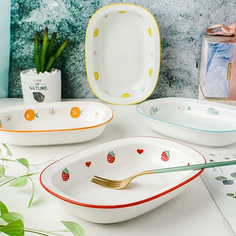 핸드페인팅 세라믹 타원 수프 접시 tableware view 3