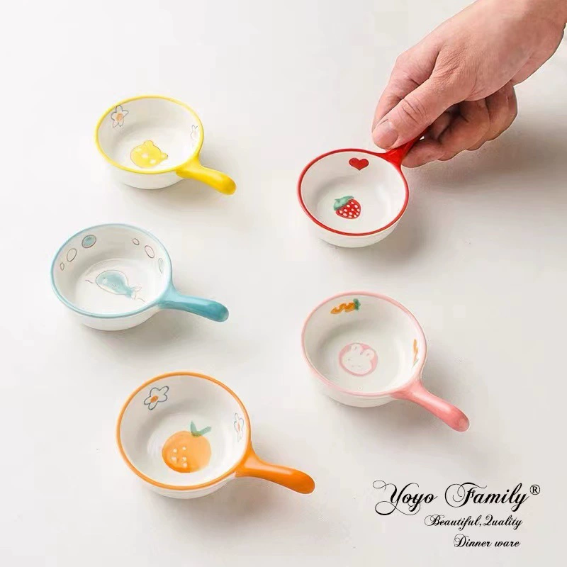 Hand-Painted Ceramic Sauce Dish with Handle