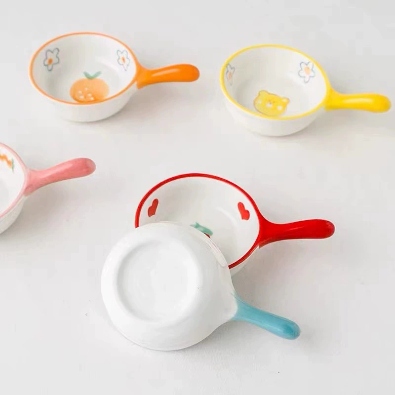 Hand-Painted Ceramic Sauce Dish with Handle tableware view 2