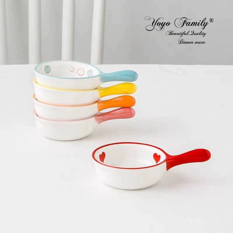 Hand-Painted Ceramic Sauce Dish with Handle tableware view 3