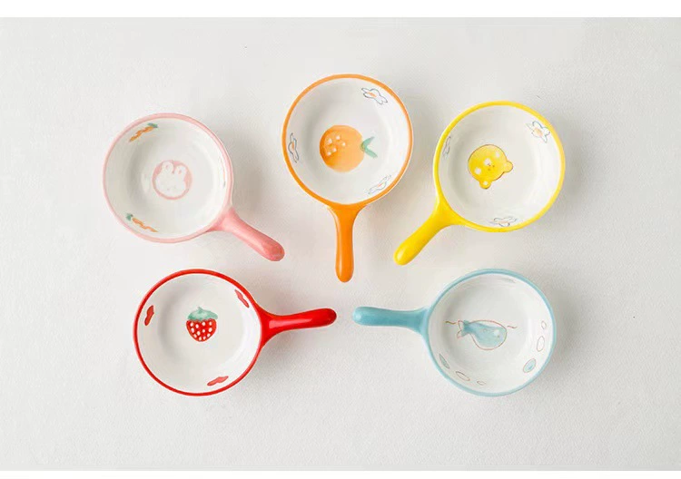 Hand-Painted Ceramic Sauce Dish with Handle tableware view 4