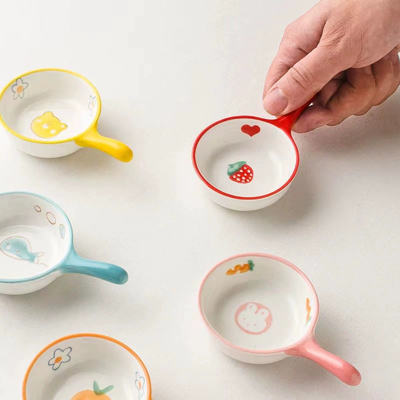 Hand-Painted Ceramic Sauce Dish with Handle tableware view 5