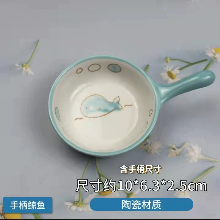 Hand-Painted Ceramic Sauce Dish with Handle tableware view 10