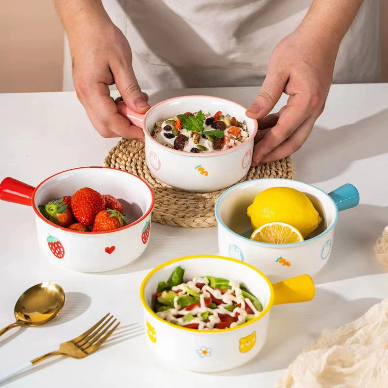 Hand-Painted Ceramic Baby Bowl with Handle tableware