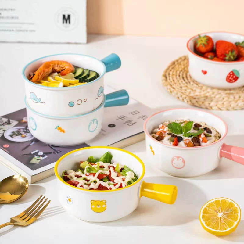Hand-Painted Ceramic Baby Bowl with Handle tableware view 2