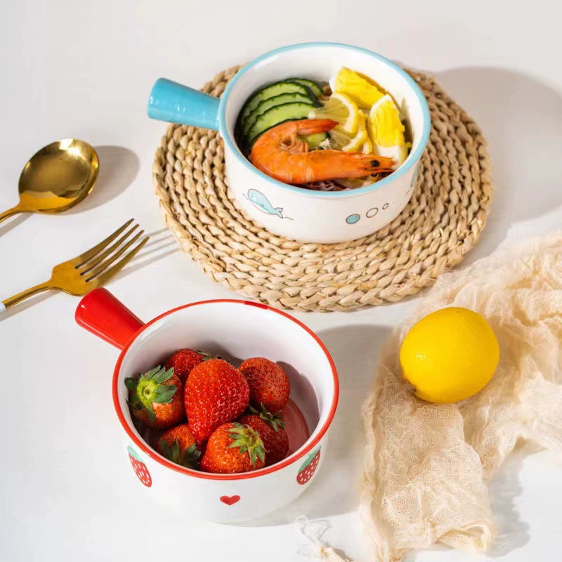 Hand-Painted Ceramic Baby Bowl with Handle tableware view 3