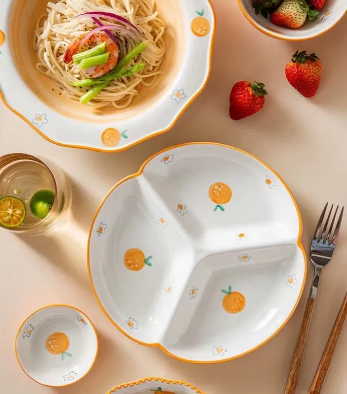 Orange Pattern Soup Bowl and Plate Set tableware view 5