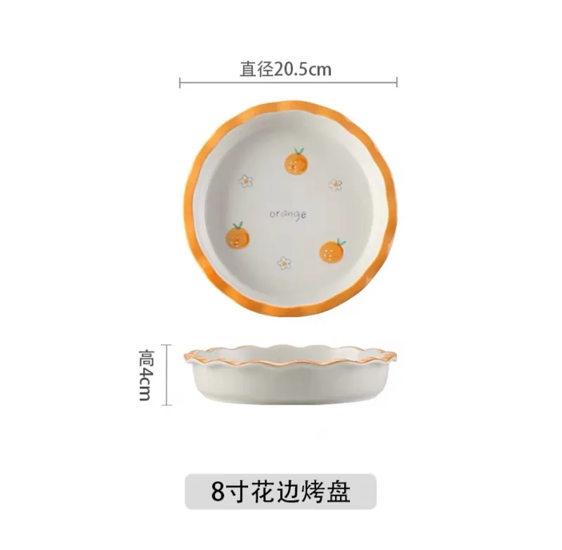 Orange Pattern Soup Bowl and Plate Set tableware view 7