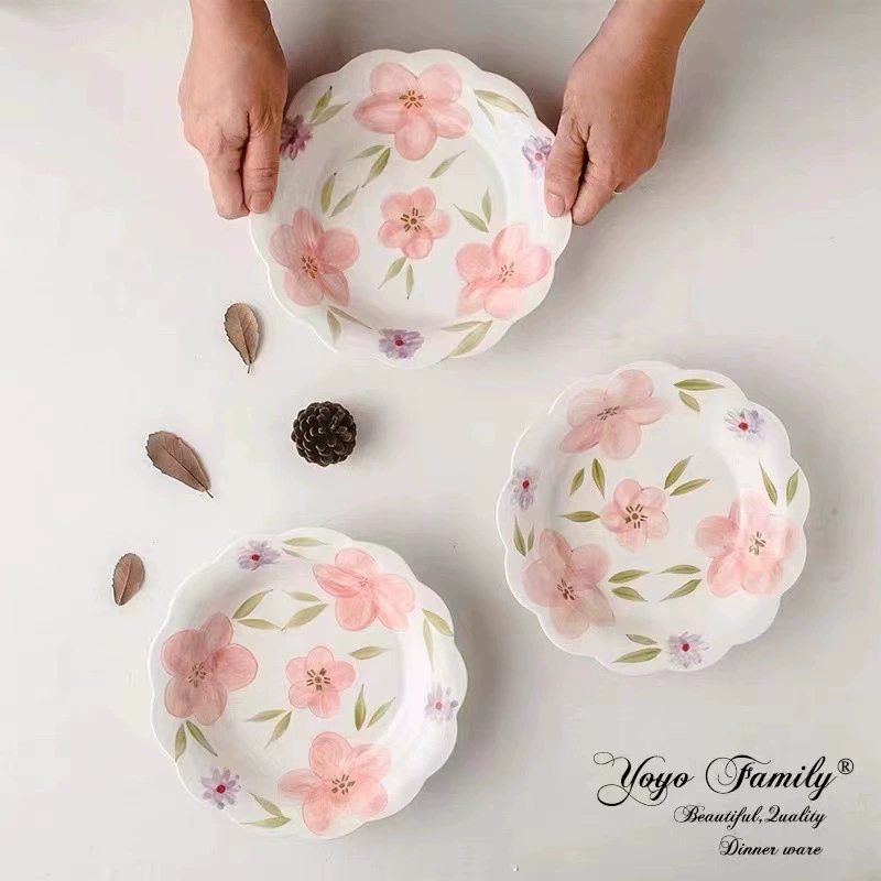 Hand-Painted 8 Inch Floral Rim Plate