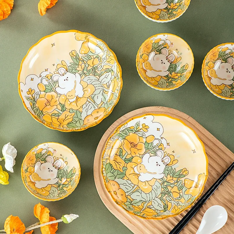 うさぎ柄の磁器食器セット tableware view 3