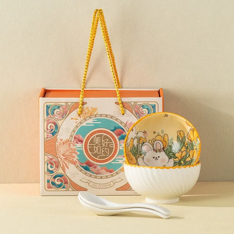 토끼 디자인 도자기 식기 세트 tableware view 3
