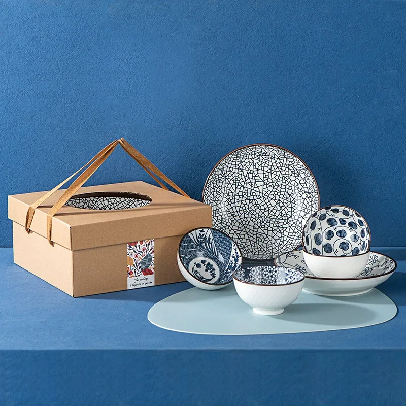 Blue and White Porcelain Dinnerware Set in Gift Box