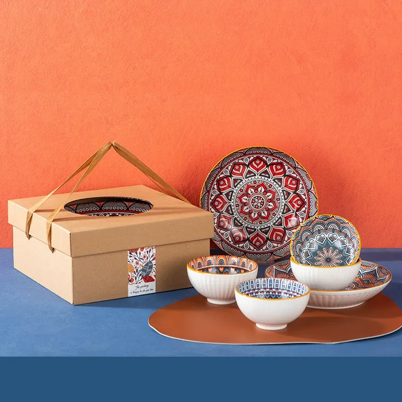 Фарфоровый набор посуды сине-белый в подарочной коробке tableware view 8