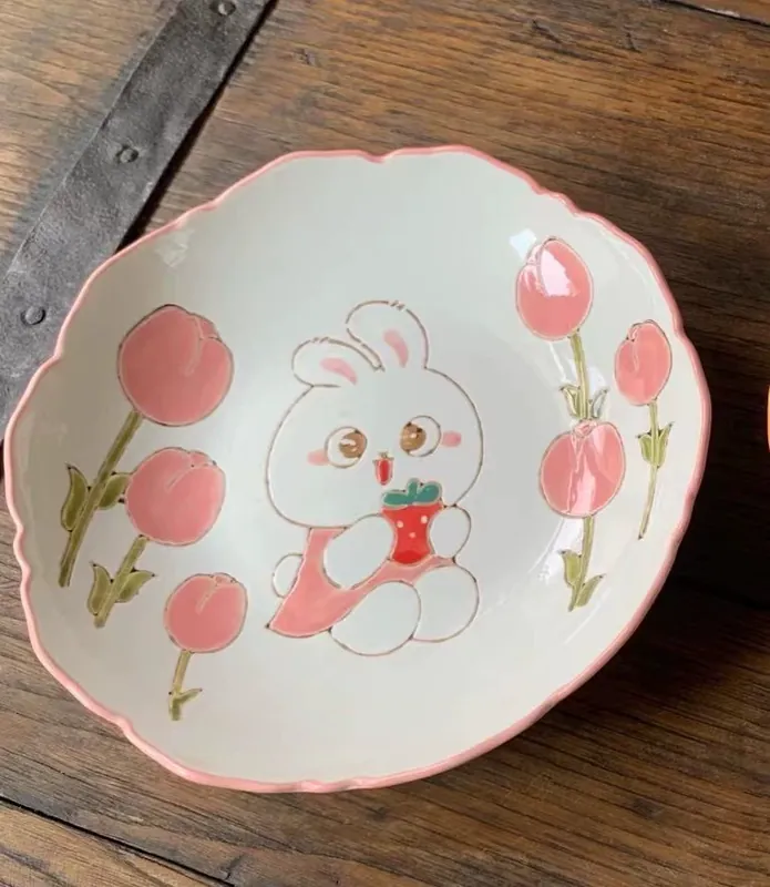Assiette 9 inch lapin peinte à la main tableware view 2