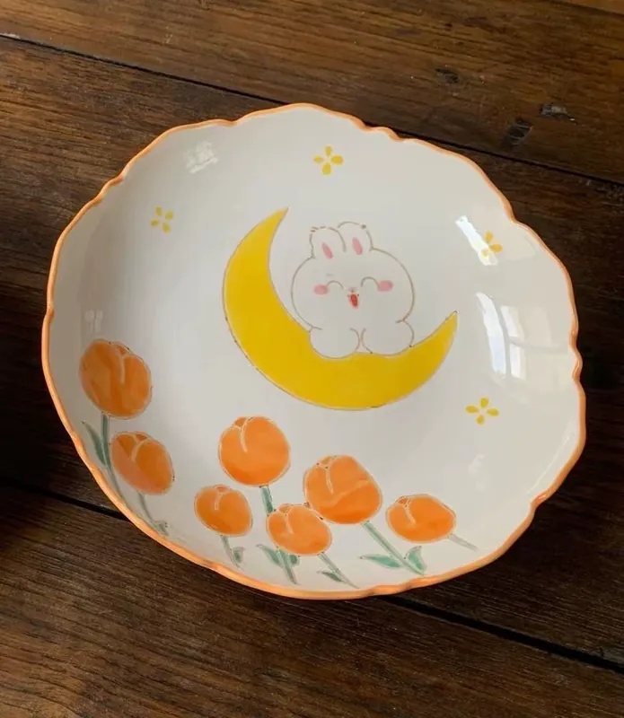Assiette 9 inch lapin peinte à la main tableware view 3