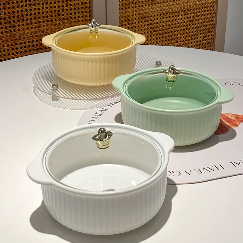 وعاء نودلز بورسلين مع غطاء ومقابض tableware view 2