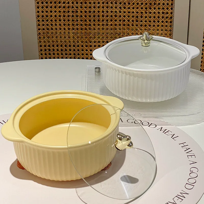 وعاء نودلز بورسلين مع غطاء ومقابض tableware view 3