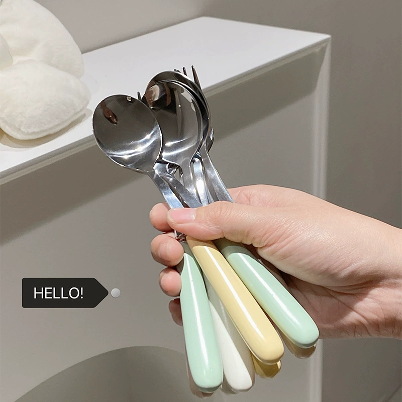 Stainless Steel Fork and Spoon Set with Ceramic Handle