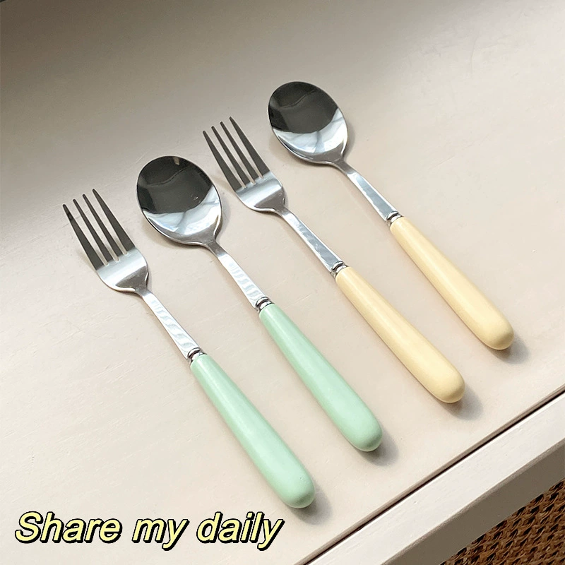 Stainless Steel Fork and Spoon Set with Ceramic Handle tableware view 4