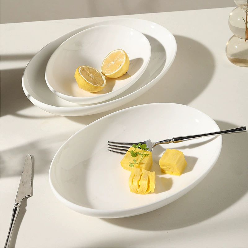 White Oval Ceramic Plate tableware view 2