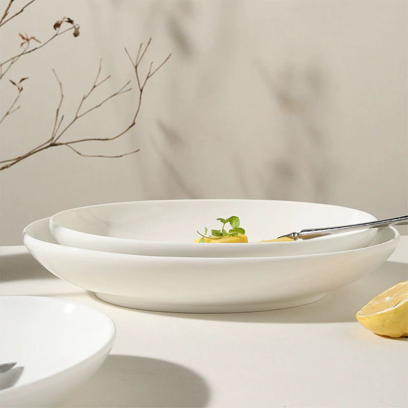 White Oval Ceramic Plate tableware view 3