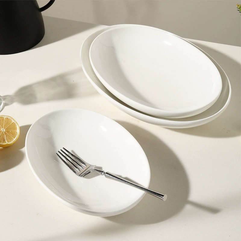 White Oval Ceramic Plate tableware view 4