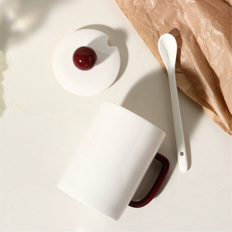 Ceramic Mug with Lid and Spoon