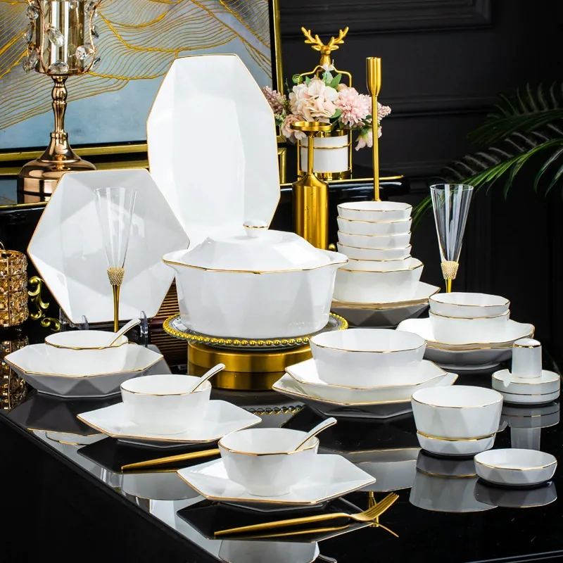 Hand-Painted Diamond Ceramic Tableware Set