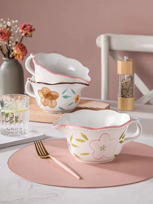 Hand-Painted Begonia Serving Bowl