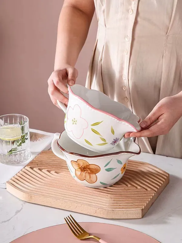 Hand-Painted Begonia Serving Bowl tableware view 4