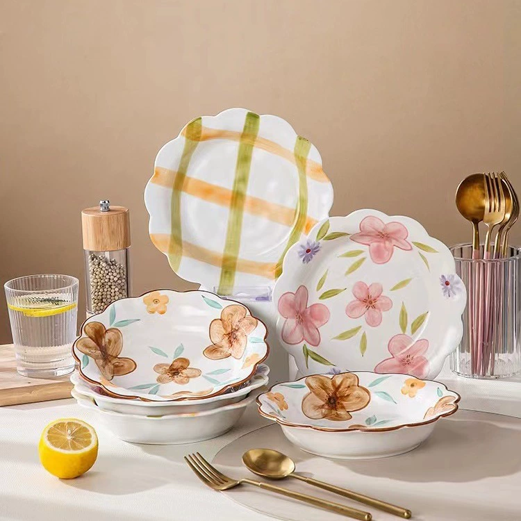 Hand-Painted Pastoral Floral Soup Plate