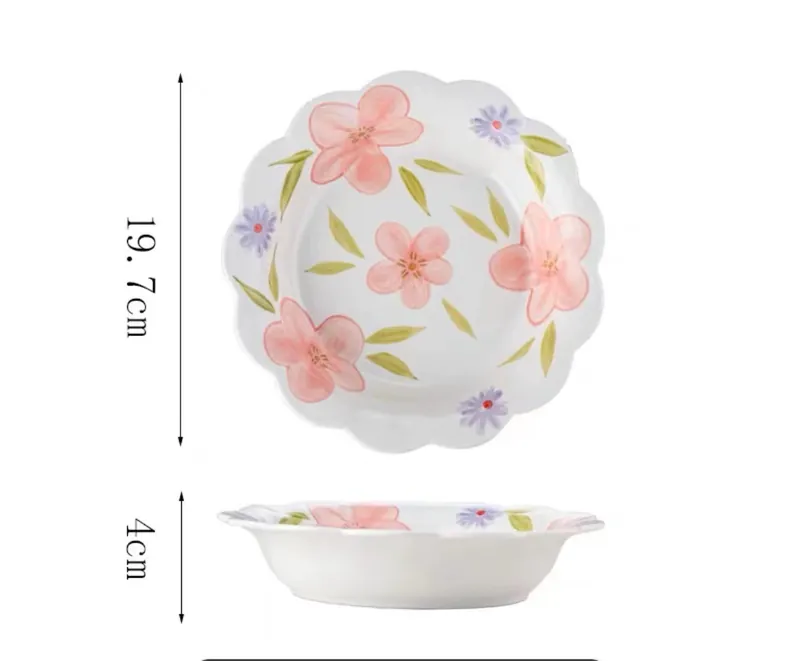 طبق شوربة زهري ريفي مرسوم يدوياً tableware view 6