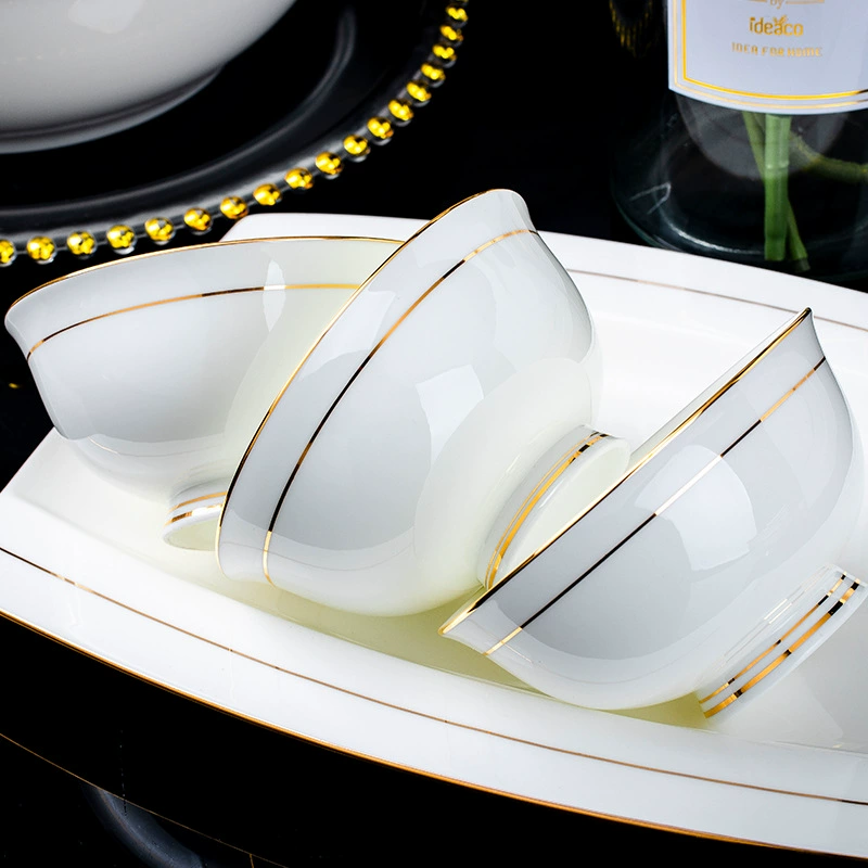 Gold Rim Bone China Rice Bowl tableware view 2