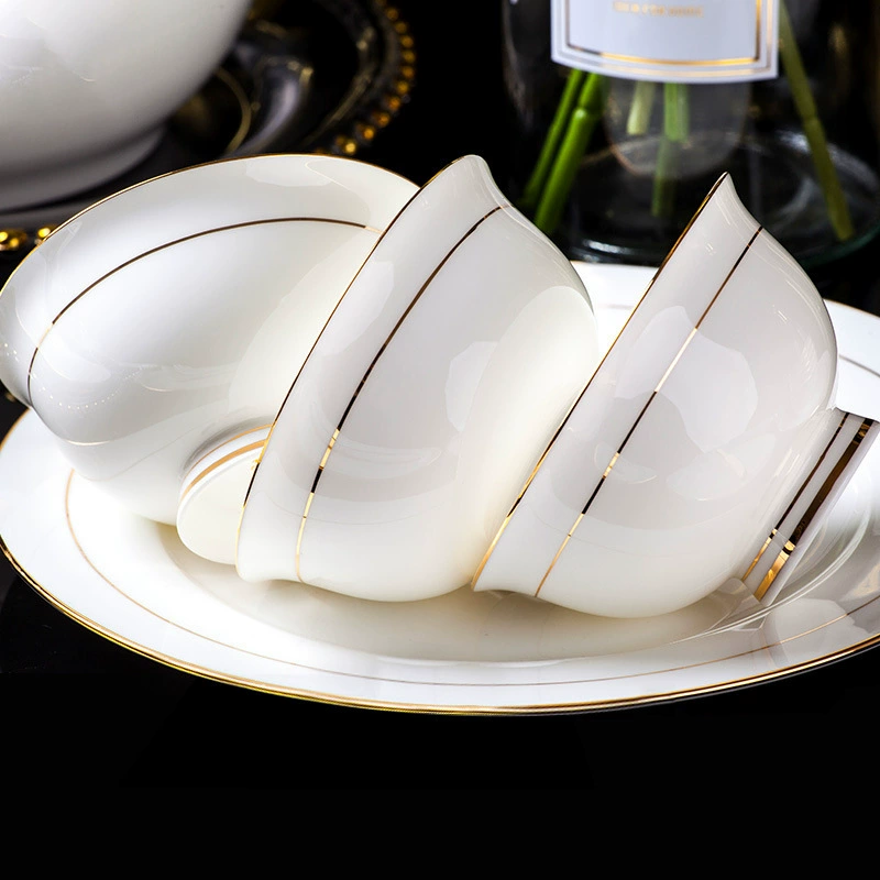 Gold Rim Bone China Rice Bowl tableware view 7