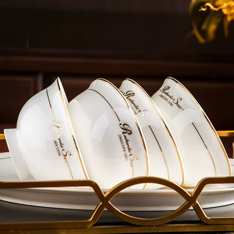 Gold Rim Bone China Rice Bowl tableware view 11