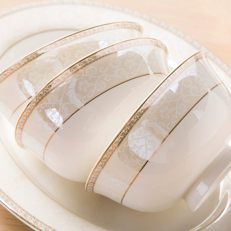Gold Rim Bone China Rice Bowl tableware view 12
