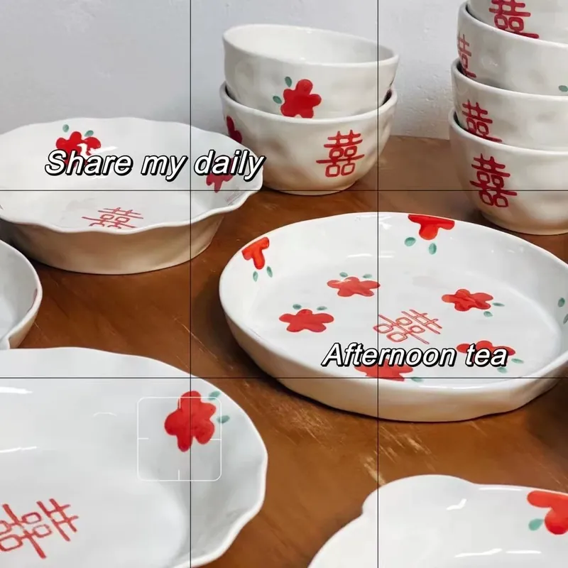 Assiette en céramique bénédiction mariage chinois tableware view 2