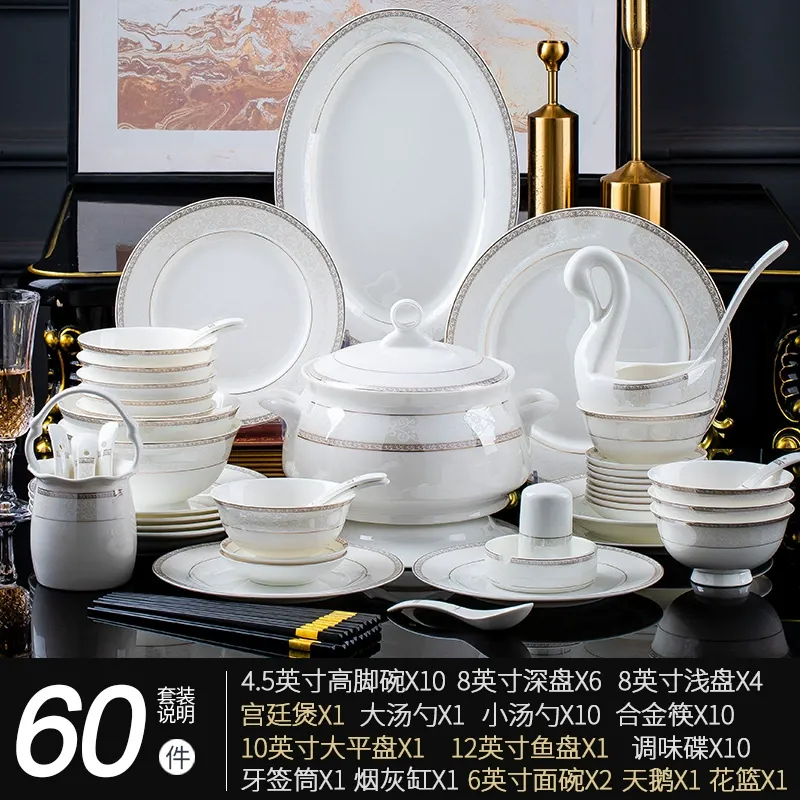 Hand-Painted Bone China Dinnerware Set tableware view 10