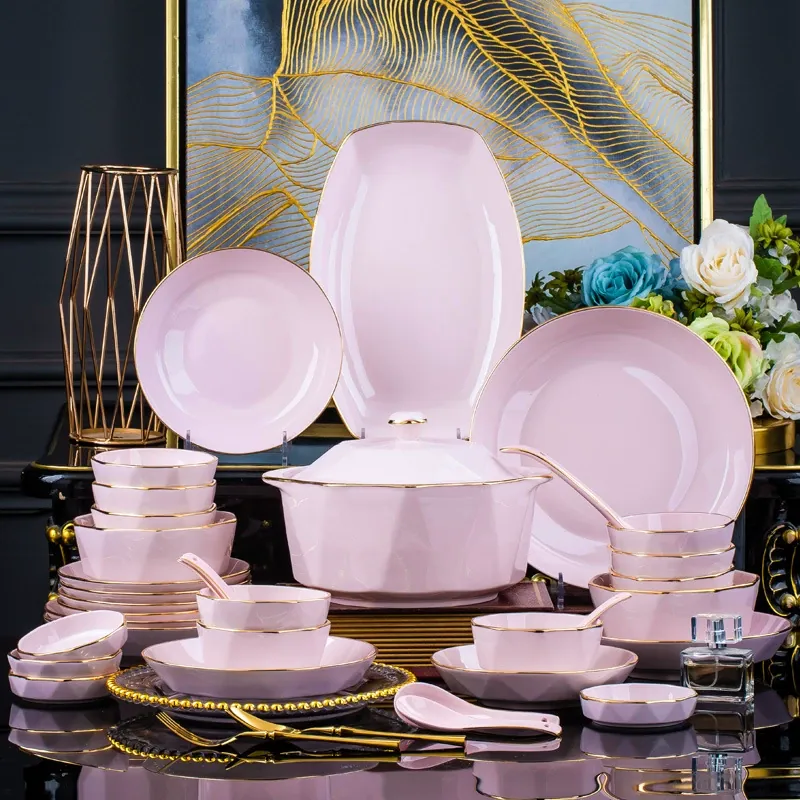 طقم أدوات مائدة بورسلين بنقش ماسي وردي tableware view 4