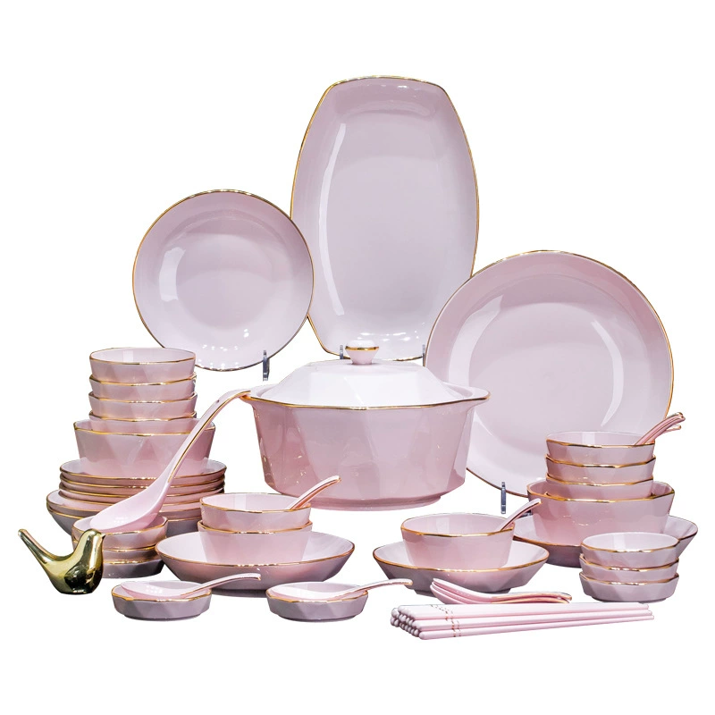 طقم أدوات مائدة بورسلين بنقش ماسي وردي tableware view 5