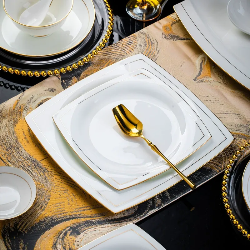 Gold Inlaid Porcelain Dinnerware Set tableware view 3