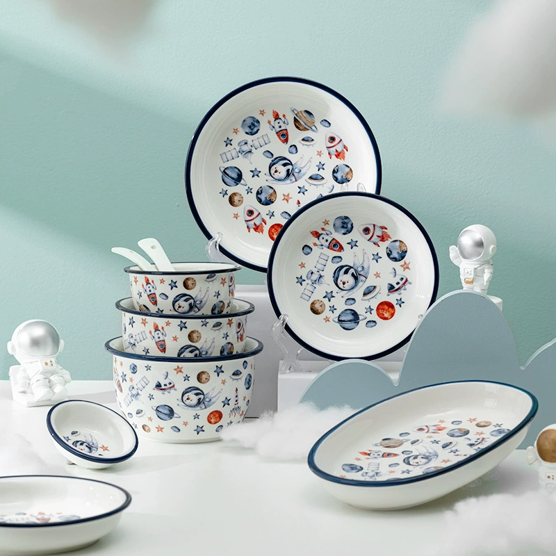 Porcelain Children's Tableware Set with Space Rabbit