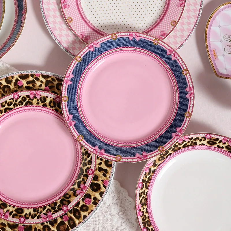 Pink Porcelain Dinner Plate tableware view 2
