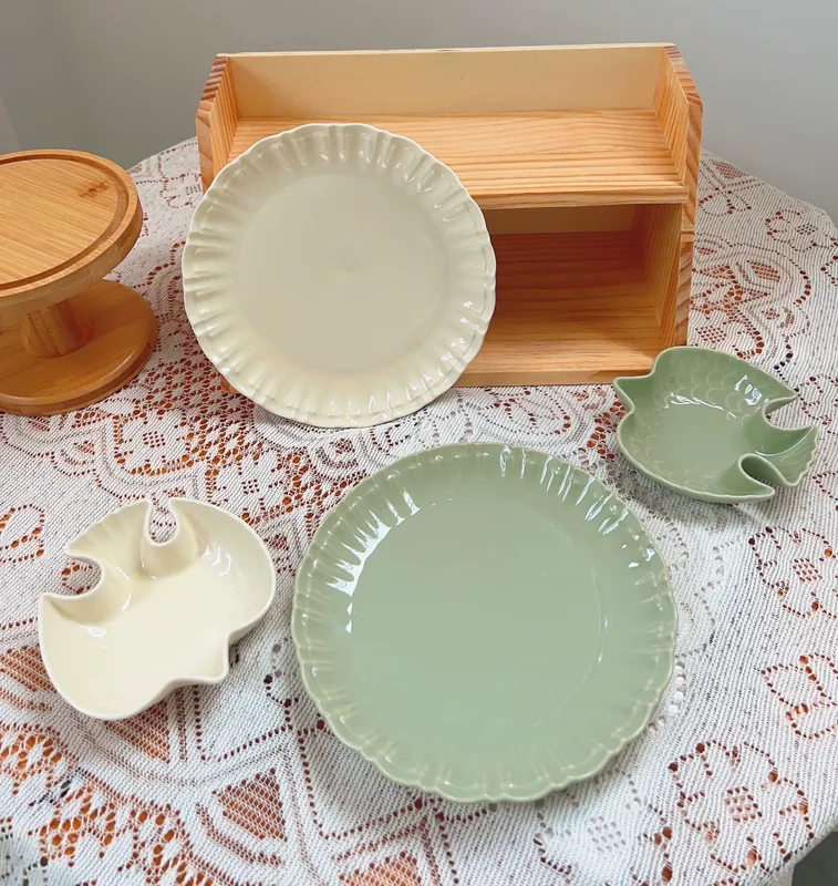 Japanese Cream Green Ceramic Plate